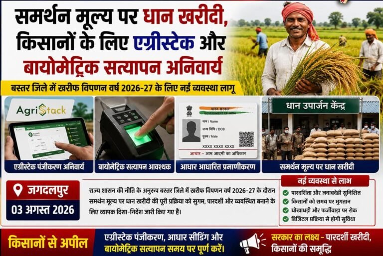 समर्थन मूल्य पर धान खरीदी के लिए एग्रीस्टेक और बायोमेट्रिक सत्यापन अनिवार्य, 31 अक्टूबर तक कराएं पंजीयन और खसरा संशोधन, डिजिटल व्यवस्था से होगी पारदर्शी धान खरीदी