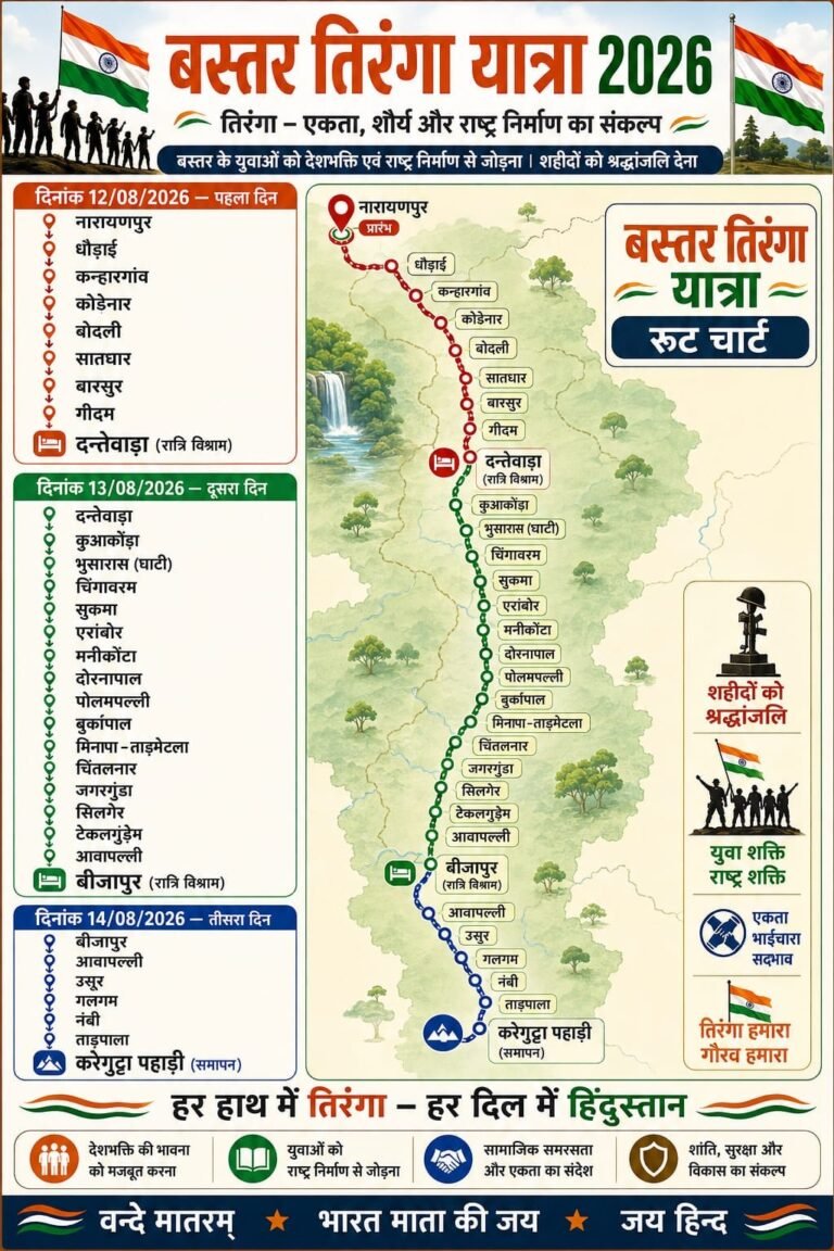 बस्तर में उपमुख्यमंत्री विजय शर्मा की 3 दिवसीय ‘बस्तर तिरंगा यात्रा’